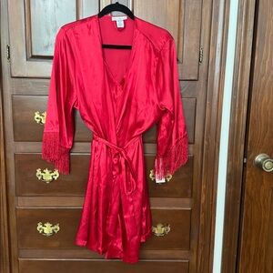 Linea Donatella Vibrant Red Satin Nightgown with Robe